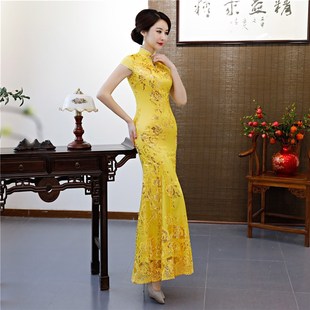 走秀演出服鱼尾旗袍修身长款婚庆礼服敬酒服新娘礼仪迎宾服加大码