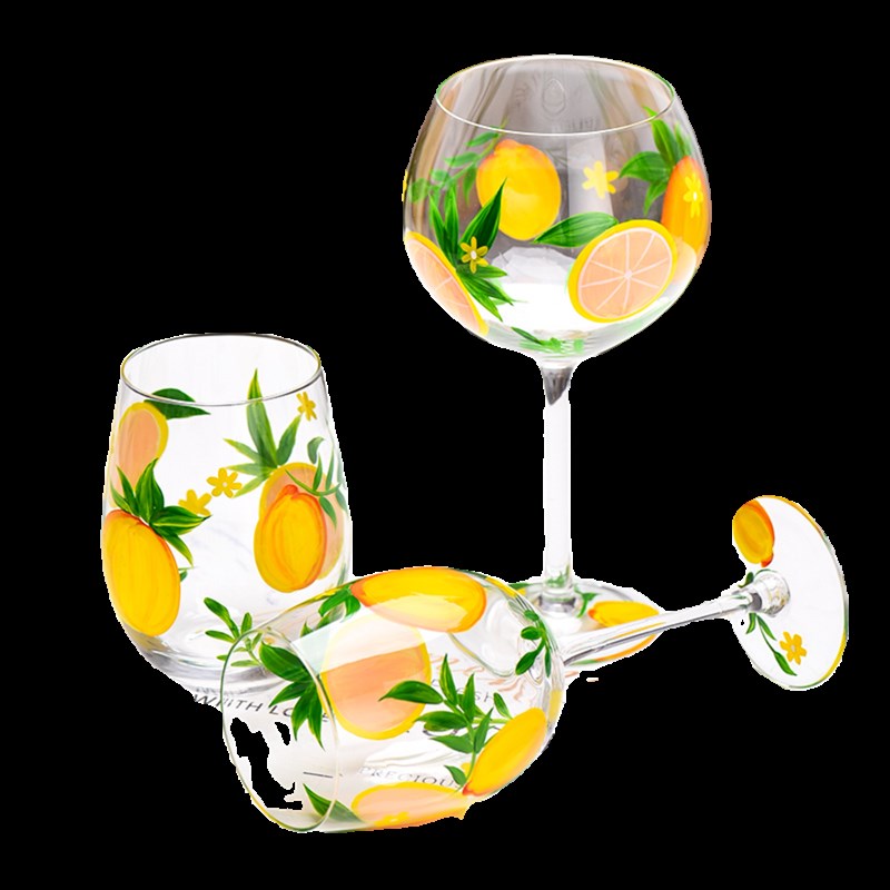 法兰晶手工彩绘玻璃杯红酒杯葡萄酒杯家用轻奢果汁饮料杯啤酒杯子