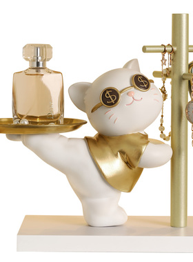 招财猫玄关钥匙收纳摆件入户家居桌面饰品托盘置物架乔迁新居礼品