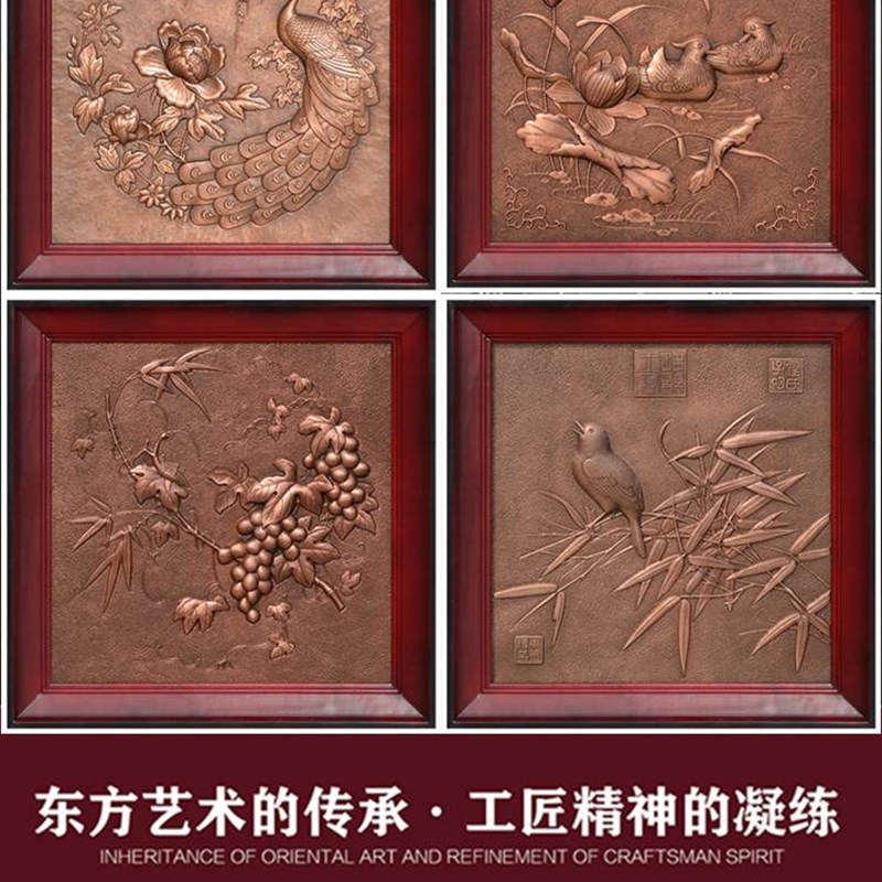 紫铜浮雕画新中式餐厅玄关挂画走廊立体装饰画电表箱竖版壁画麋鹿图片