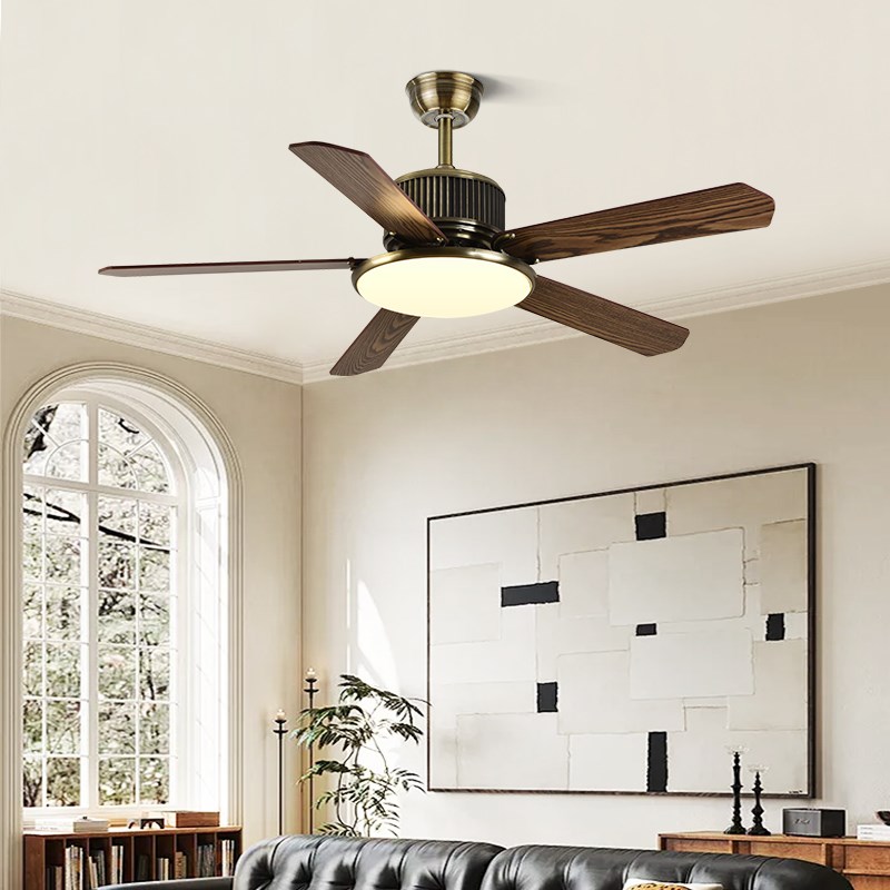 奥宏吸顶扇北欧吊扇灯客厅铁叶电风扇卧室吊灯变频复古餐厅风扇灯