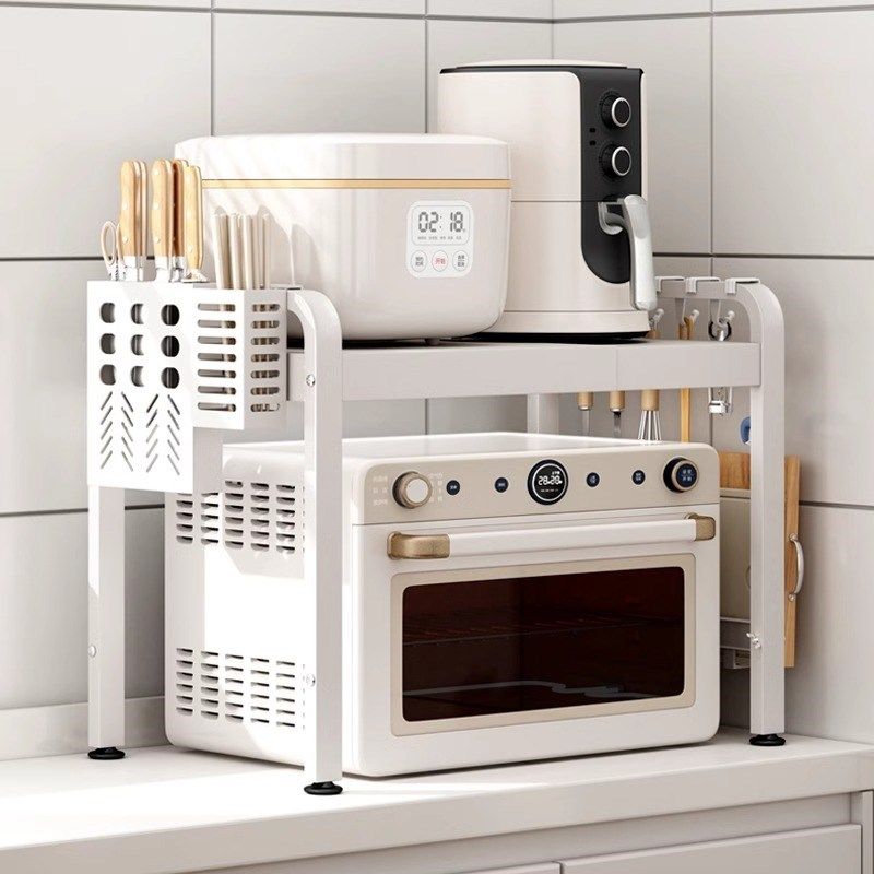 可伸缩厨房置物架微波炉空气炸锅家用双层台面桌面电饭锅收纳支架