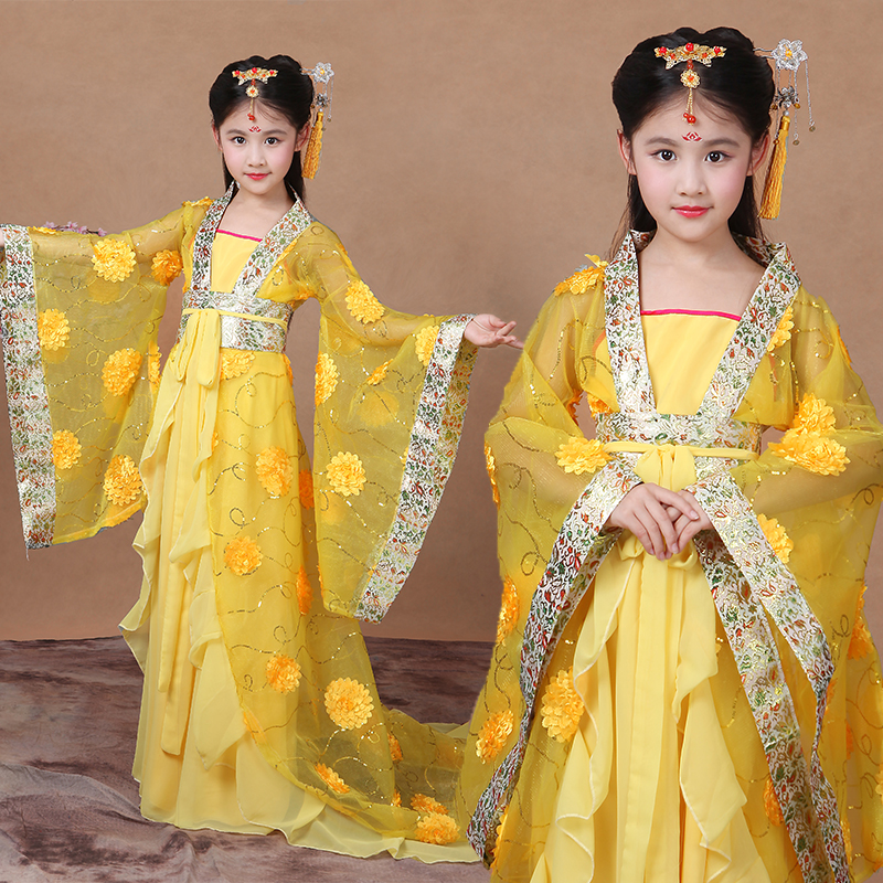 儿童贵妃拖尾古装仙女小贵妃唐朝公主汉服古筝舞蹈cos摄影演出服