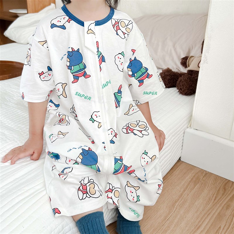 睡袋儿童夏季薄款纯棉婴儿护肚防踢被宝宝连体睡衣男童夏款家居服