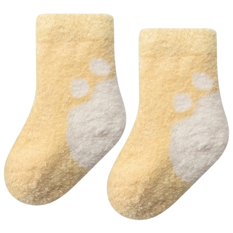 婴儿袜子秋冬季纯棉新生儿宝宝加厚加绒保暖珊瑚绒冬天防滑中筒袜