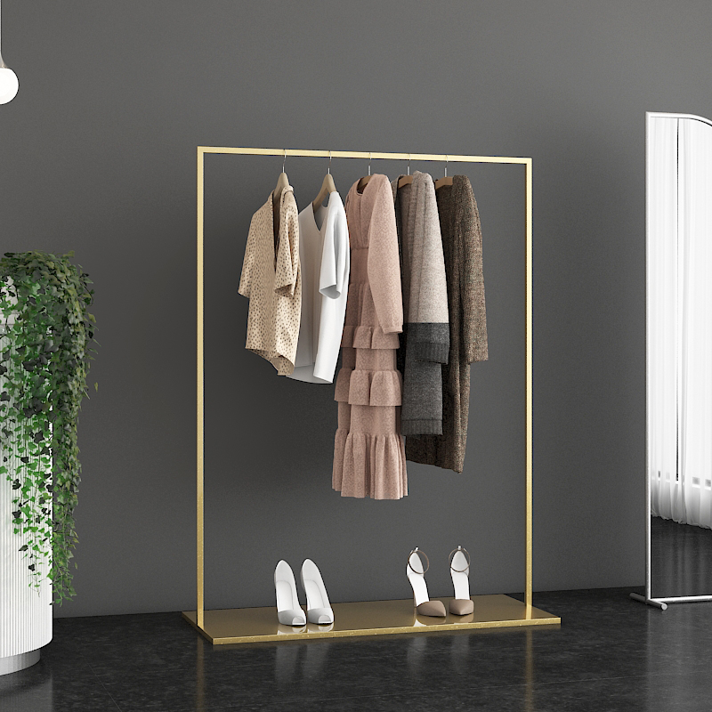 铁艺服装店展示架落地式简易服装架男女装挂衣架金色货架陈列架