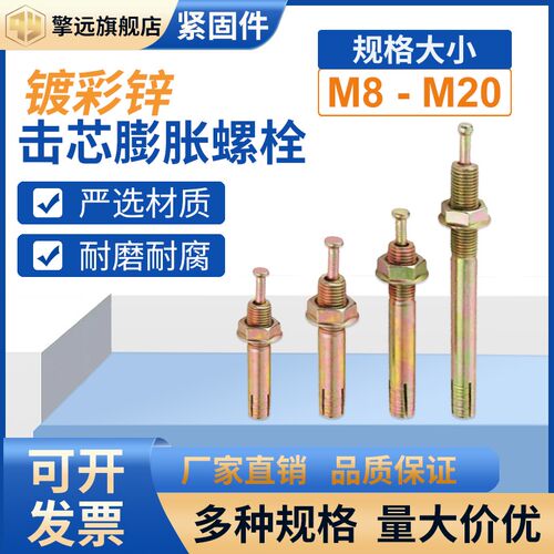 高强度锤击壁虎膨胀螺丝击芯式膨胀螺栓举升机专用M8M10M12M16M18