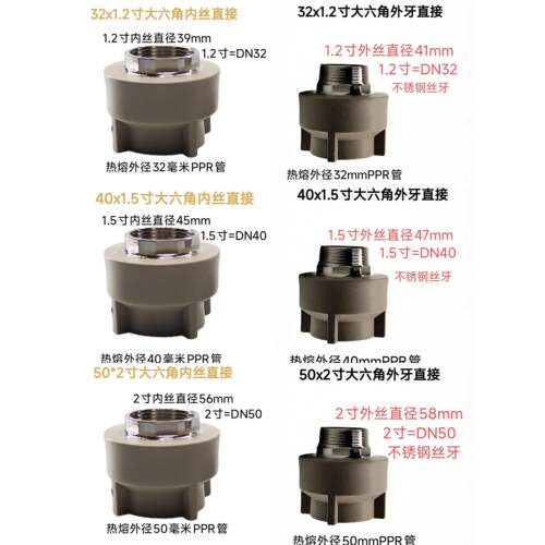 灰色ppr外牙接头4分6分1寸50 63内外丝异直接75 90 110水管配件厚