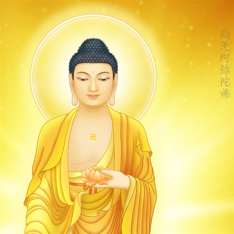 南无阿弥陀佛画像接引佛像家用佛堂供奉挂画客厅装饰画丝绸卷轴画