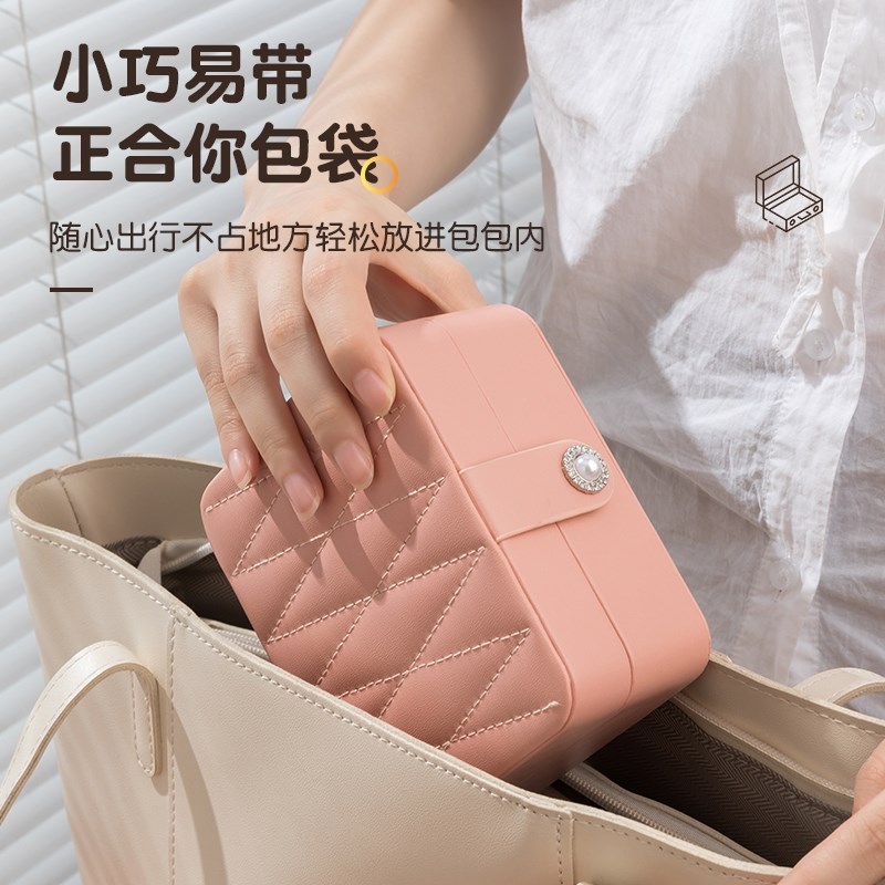 侣薇化妆镜子首饰盒皮质精致项链耳环耳钉戒指首饰收纳盒便携