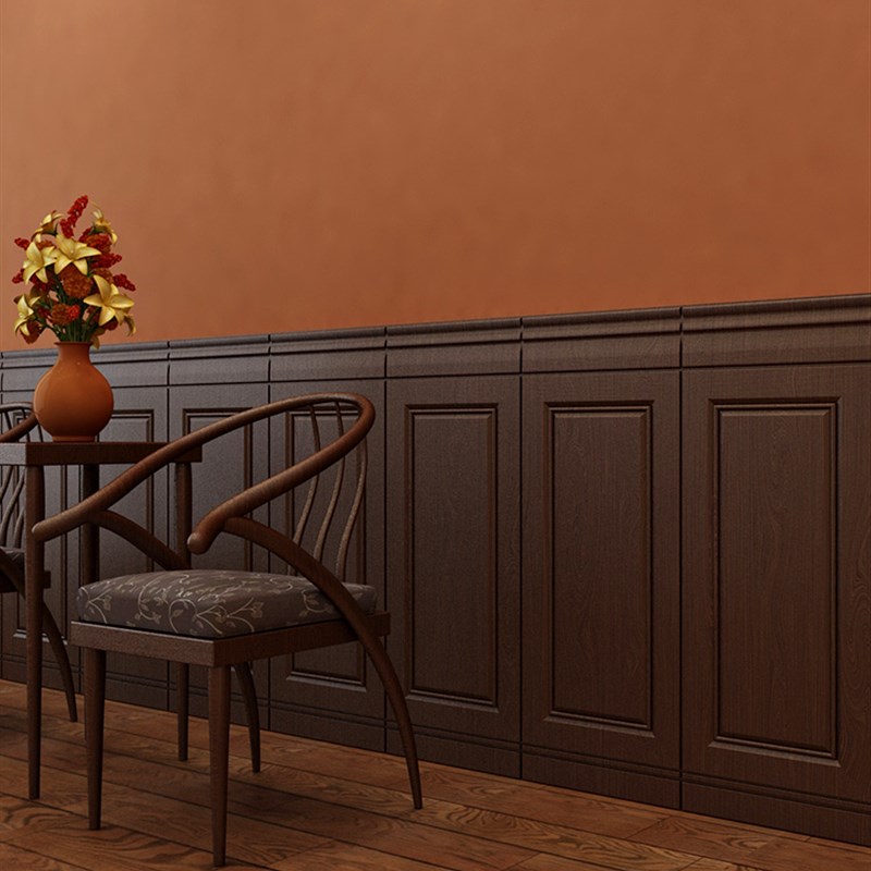 自粘复古中式墙纸胡桃木咖啡棕色墙裙护墙板壁纸仿木纹墙围墙贴纸