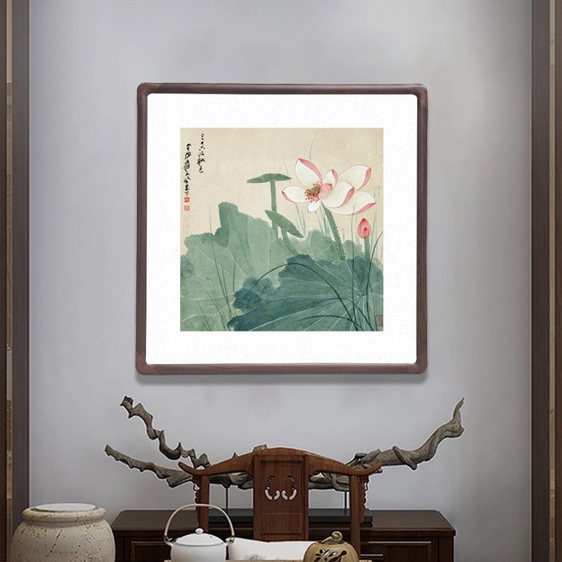 字画过道方形走廊张大千玄关壁画客厅餐厅荷花装饰画卧室水墨画斗图片