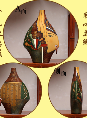彩陶瓷云南丽江旅游特产手工装饰工艺品博古架酒架中国元素小摆件
