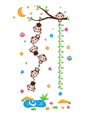 卡通身高测量墙纸猴子儿童身高墙贴3d立体幼儿园墙面测量身高贴纸