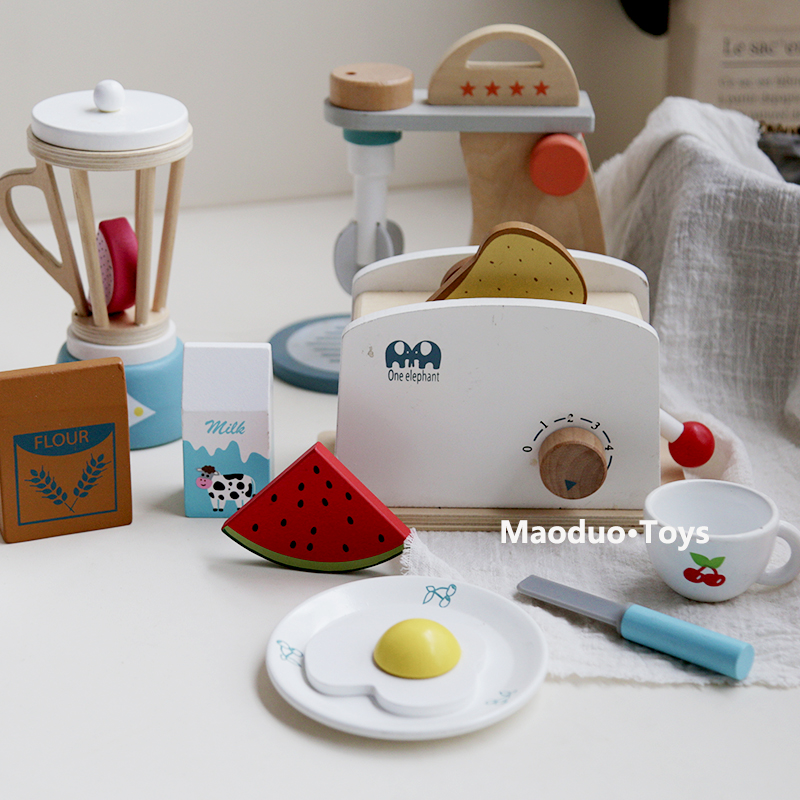 儿童过家家玩具冰激凌制作机面包机咖啡机搅拌机益智木制微波炉女
