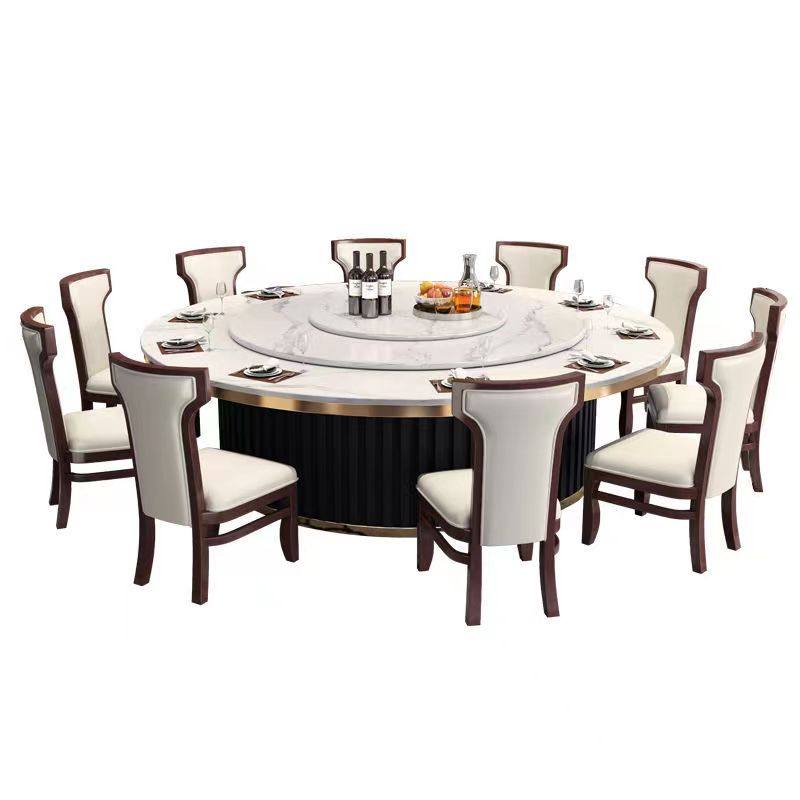 酒店电动餐桌大圆桌轻奢岩板实木餐台15人20人饭店会所包厢火锅桌