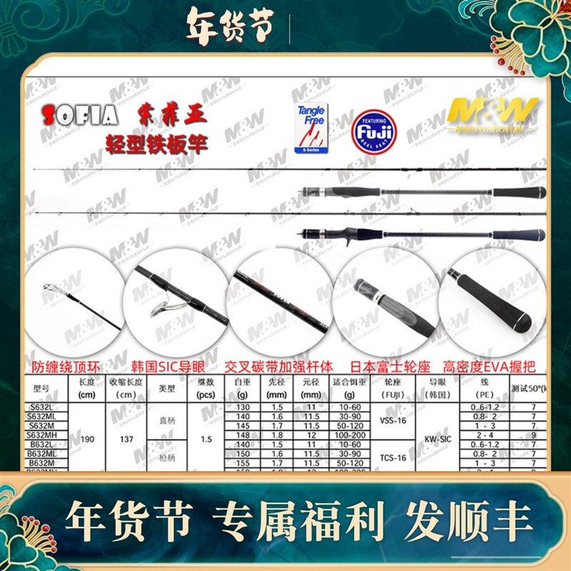 爱默达MW海钓Sofia索菲亚轻型铁板竿海钓路亚竿船钓竿柔软纤细