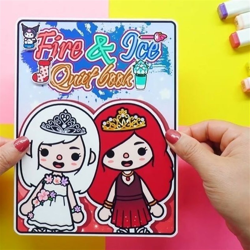 Toca系列纸娃娃冰与火公主材料包DIY自制娃娃屋小女孩换装角色