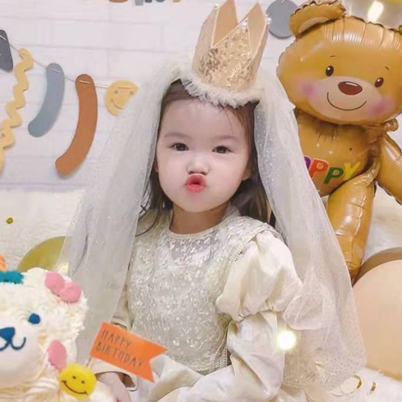 公主头箍Happybirthday生日派对女孩发箍闪钻发箍凸造型拍照道具