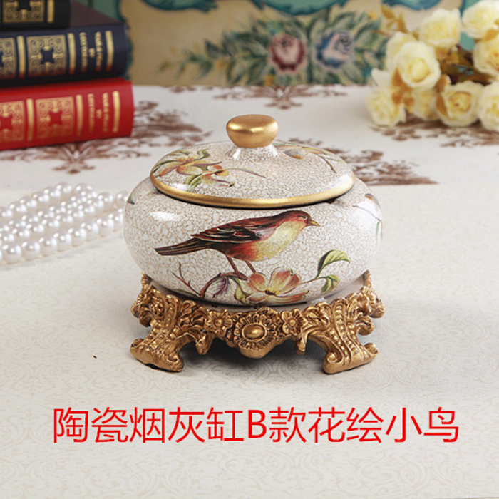 欧式高档陶瓷烟灰缸复古大号时尚带盖子个性创意陶瓷烟缸奢华包邮