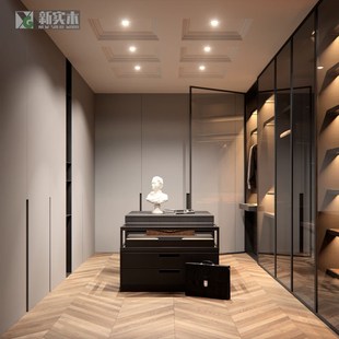 莫兰迪全屋整体衣柜走入式衣帽间肤感烤漆门板铝框玻璃门衣橱定制