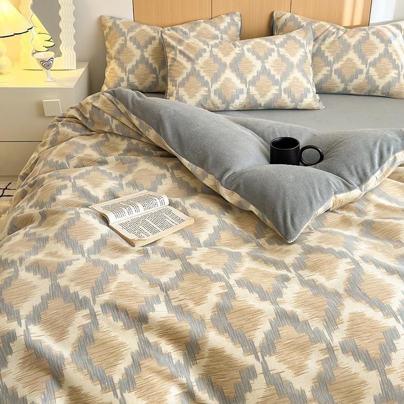 纯棉单面牛奶绒四件套a全棉b加绒床单被罩宿舍磨毛被X套床上三件