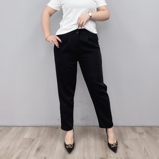 新款 子女2023春季 大码 烟管裤 西装 胖mm宽松显瘦高腰直筒休闲长裤 裤