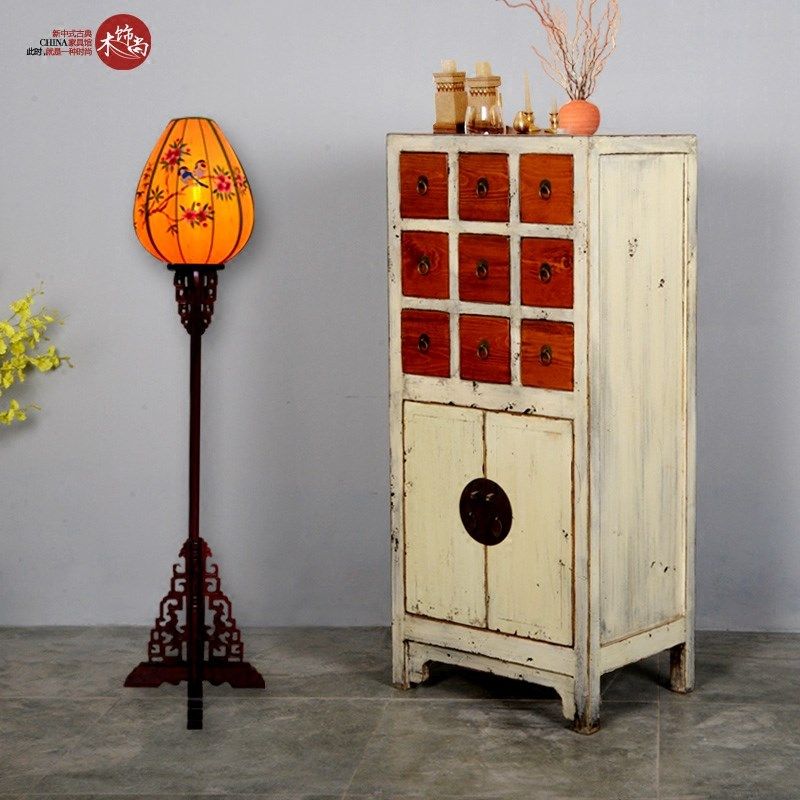 多屉药财柜新中式9屉2门实木斗柜小立柜高储物沙发边角柜仿古做旧