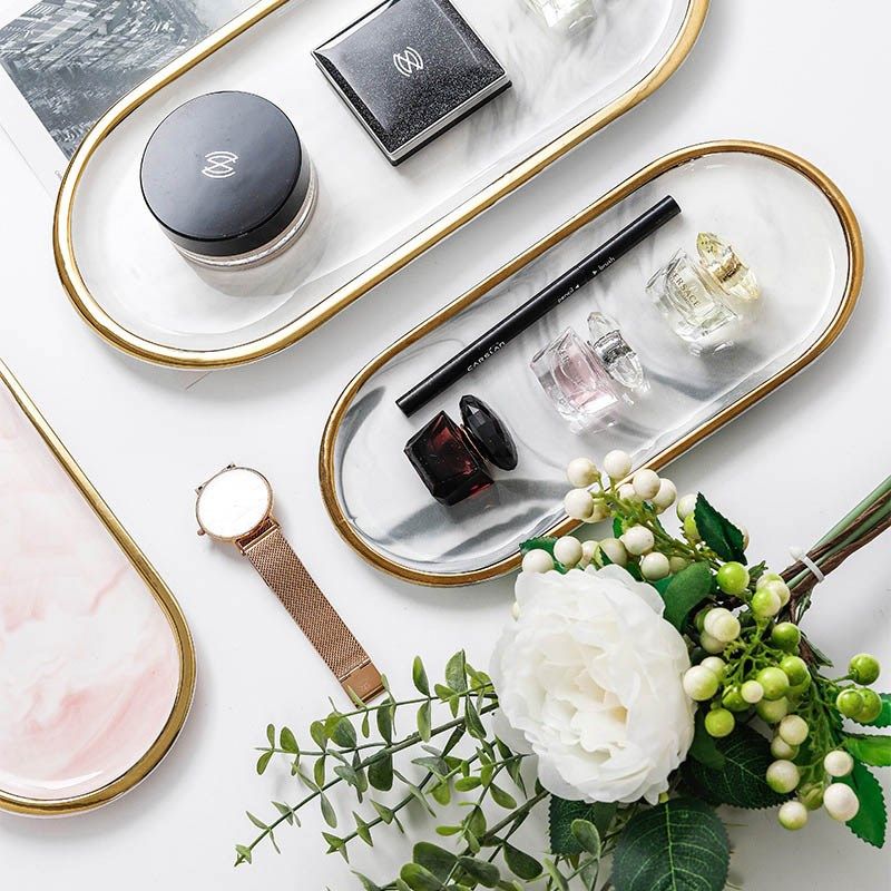 北欧轻奢大理石纹金边陶瓷椭圆甜品盘洗手液瓶托首饰收纳西点餐盘,餐饮具,盘,淘宝优惠券,粉丝福利购,淘宝优惠卷