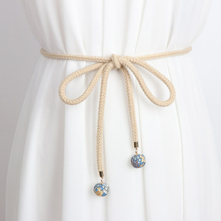 子腰绳打结系带棉绳子细款 饰洋装 裙带 装 简约百搭编织腰带女夏季