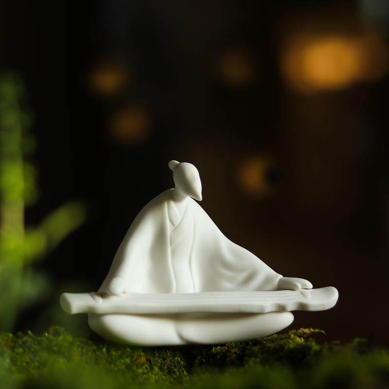 陶瓷古韵人物抚琴摆件客厅书房禅意装饰盆景造景桌面茶盘创意摆设