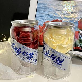 冰封玫瑰花朵透明易拉罐桌面装饰摆饰仪式感礼品纪念日装饰品束