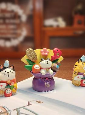 新年招福开 运紫色福袋招财猫可爱治愈系桌面装饰摆饰小礼物送家