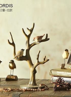 美式乡村首饰架摆件树枝小鸟装饰品客厅电视柜卧室创意工艺礼品摆