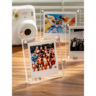 聚册sq方形拍立得亚克力相框照片框四角磁吸高透明桌面摆台