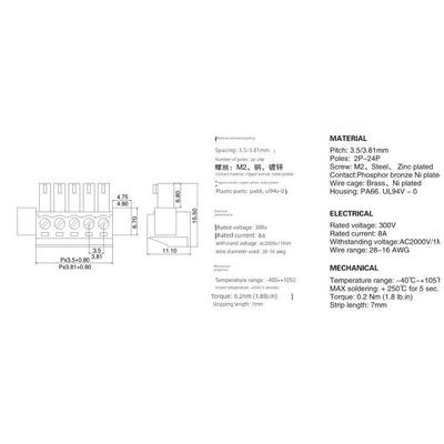插拨式穿墙接线端子15EDGWB-3.81+KM-3.81mm 2EDGWB-3.81 2P-16P