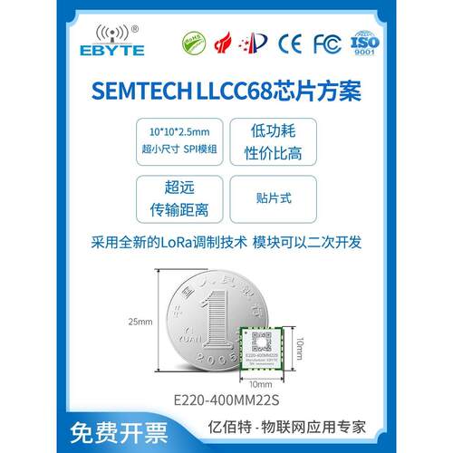 亿佰特LLCC68芯片LoRa无线模块433贴片SPI远距离二次开发测试套件