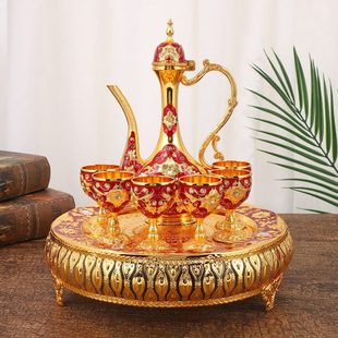 欧式 轻奢酒具套装 宫廷风家居桌面摆件复古锌合金精美酒杯酒壶套装