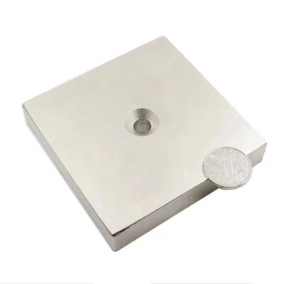 强磁100x100x25mm带孔 钕铁硼强力磁铁磁钢强 正方形100*100*25mm