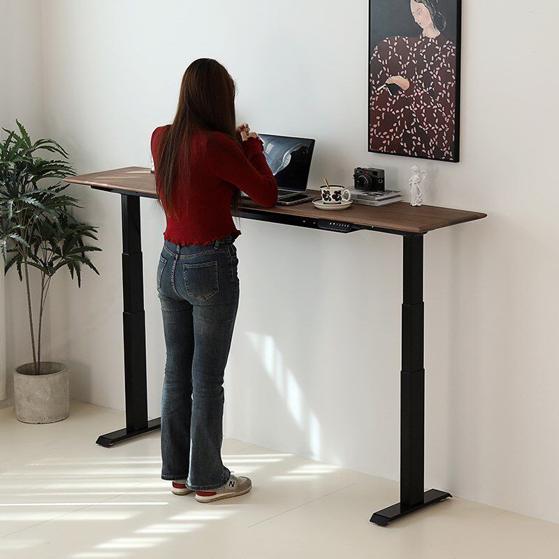 实木电动升降桌站立式智能超窄版40cm高脚吧台长条桌黑胡桃木书桌