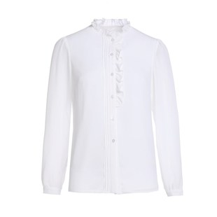 法式木耳边衬衫女春秋2024新款设计感白色衬衣内搭叠穿雪纺上衣