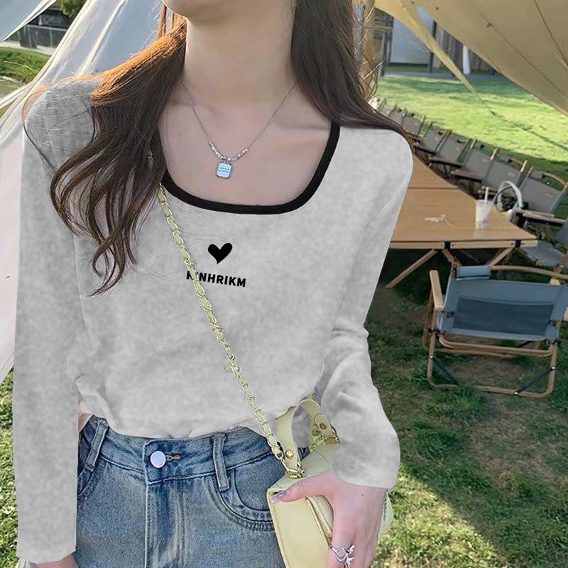 灰色长袖T恤女春秋冬季内搭2025新款方领打底衫修身显瘦纯棉上衣,女装/女士精品,T恤,淘宝优惠券,粉丝福利购,淘宝优惠卷