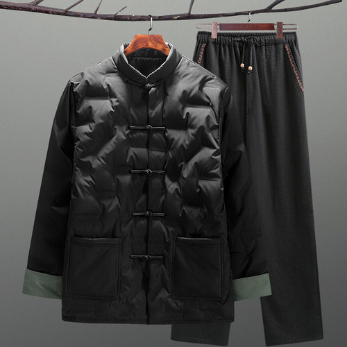中国风男装冬季加厚羽绒服中老年男士唐装爷爷装中式盘扣爸爸外套