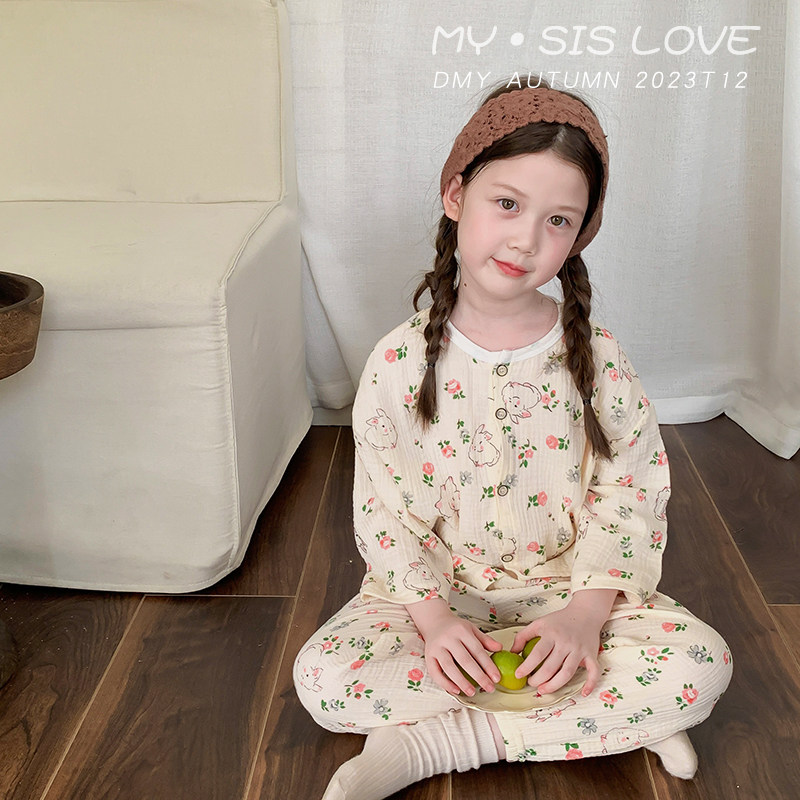 2023新款女童睡衣春秋季纯棉纱布长袖儿童小男孩家居服套装空调服,童装/婴儿装/亲子装,家居服套装,淘宝优惠券,粉丝福利购,淘宝优惠卷