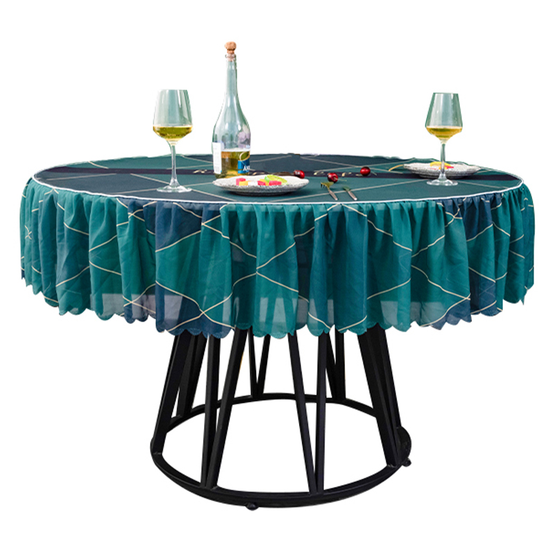 轻奢线条小圆桌布圆形家用圆桌布茶几防水蕾丝圆床头柜罩套定制