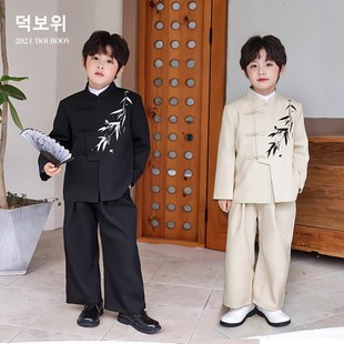 儿童新中式西服套装2024秋中山装男童盘扣国风唐装主持人古风礼服