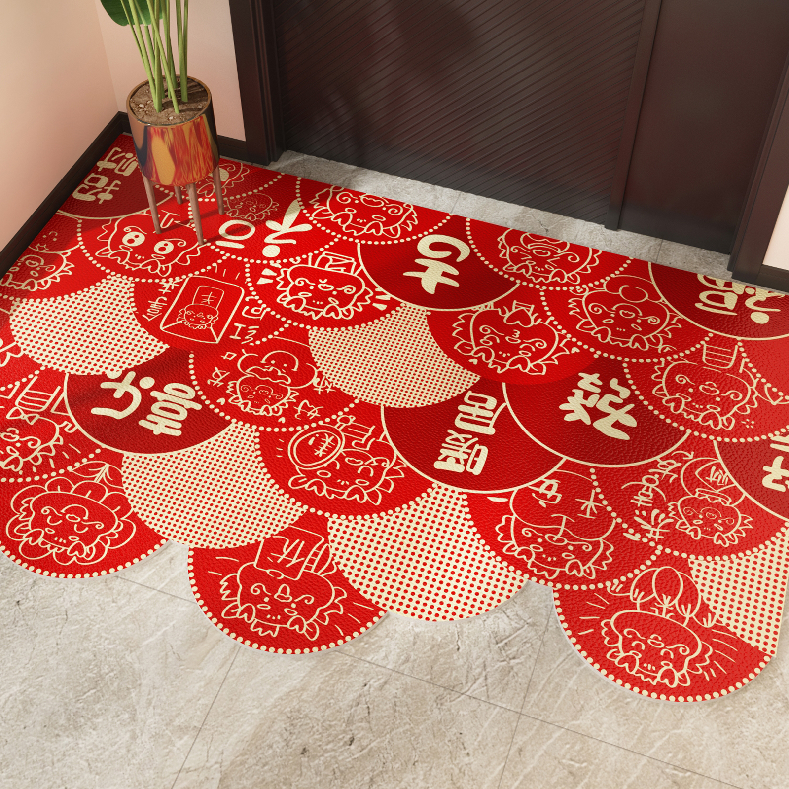 新年入户门地垫可擦免洗门口耐脏喜庆红色pvc门外进门垫脚垫地毯