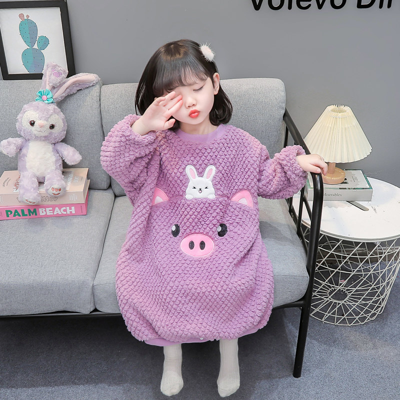 法兰绒儿童睡裙睡衣秋冬款加厚女童防踢被睡袍女孩珊瑚绒宝宝睡袋