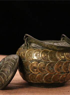 仿古纯铜鎏金茶壶大号小号钱壶家居茶道酒柜装饰品摆件