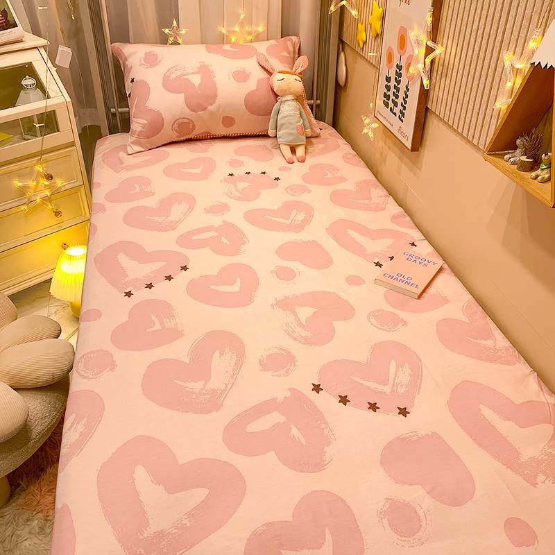 粉色女生可爱纯棉床单单件100全棉被单枕套学生宿舍单人1.2三件套